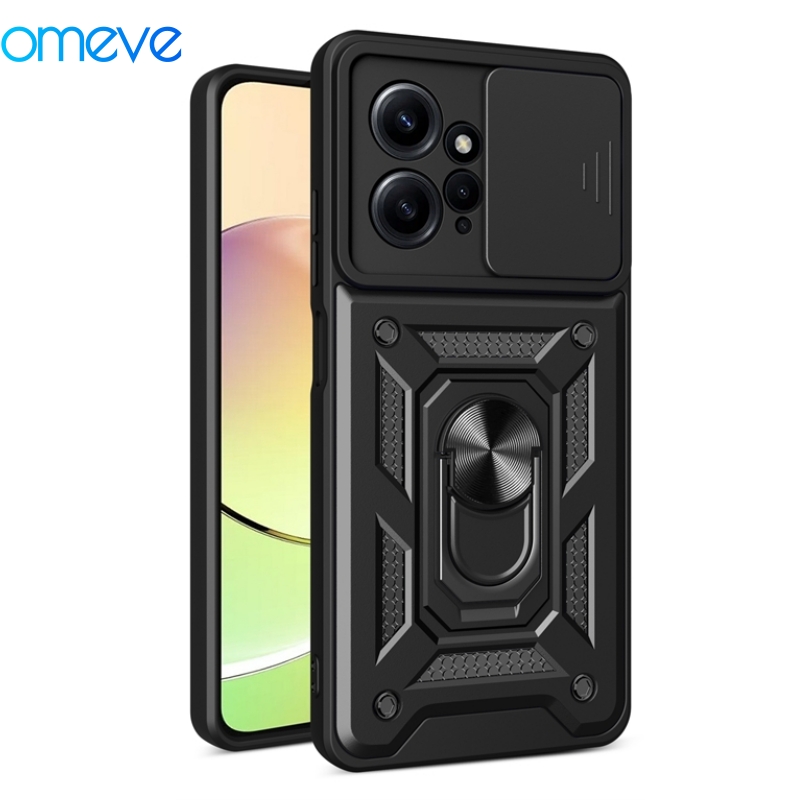 OMEVE Camera Privacy Case for Xiaomi Redmi Note 12 4G Dual Layer Protection Shockproof Tough Armor Casing with Ring Stand