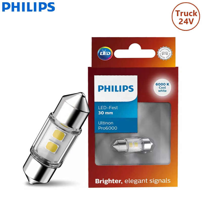  Philips 24V LED C5W 30mm Festoon Ultinon pro6000 6000K Trắng liên hoan Bóng Đèn Xe tải đèn bên trong xe biển số xe tín hiệu 24844cu60x1 