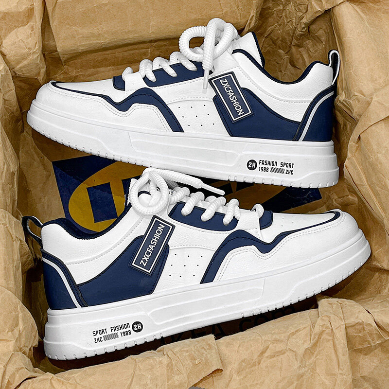 【READY STOCK】Men's high top sports shoes, simple thick soled board shoes, outdoor wear-resistant lace up flat shoes. - 3