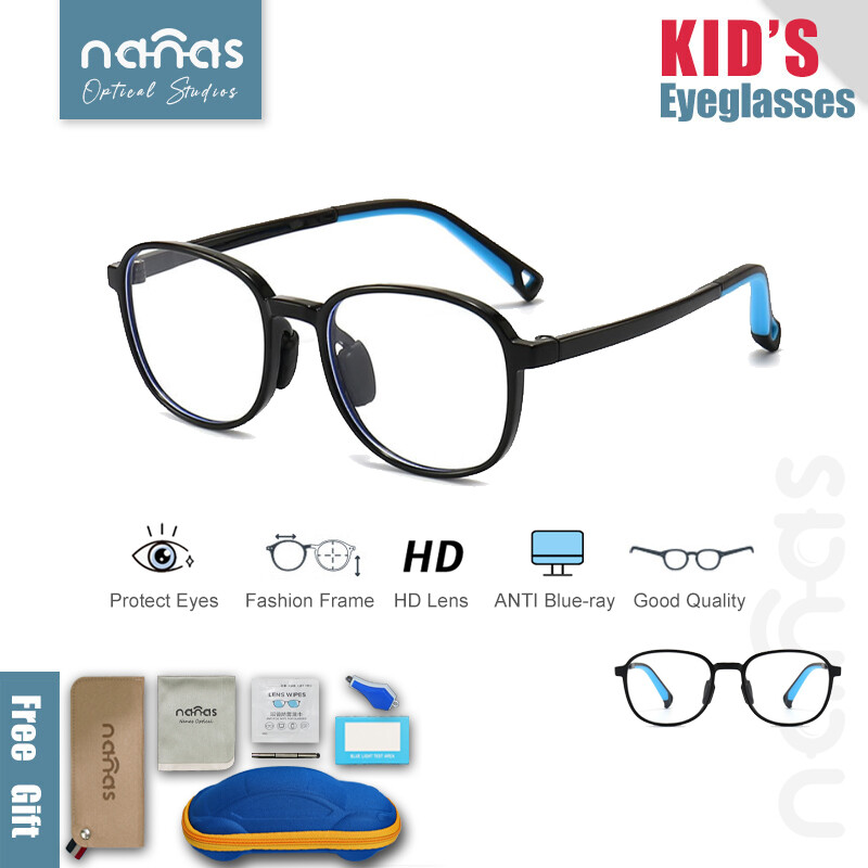 Nanas Kính Mắt Trẻ Em Kính Chống Bức Xạ Cho Trẻ Em/Kính Bảo Vệ Mắt Chống Ánh Sáng Xanh/Ống Kính Thay Thế/Khung Mềm Dẻo Chất Lượng Cao/5-12 Tuổi 2290