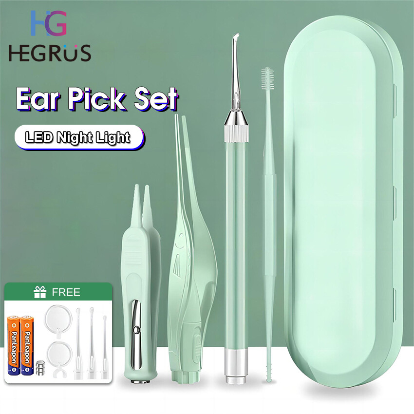 HEGRUS Ear Pick Set Luminous Ear Tweezer 15PCS Rechargeable LED Ear Spoon 5x Magnifying Glass Ear Wax Removal Ear Cleaner Safe Ear Pick Ear Cleaning Tool with 2 Magnifier 3 Ear Spoon Heads for Baby Adult ราคา 117 บาท*ส่งฟรี