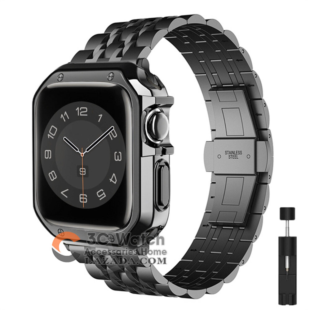 Dây Đeo + Ốp Cho Apple Watch 7 45Mm 41Mm Vòng Đeo Tay Kim Loại Thép Không Gỉ Tích Hợp Dây Đeo Cổ Tay