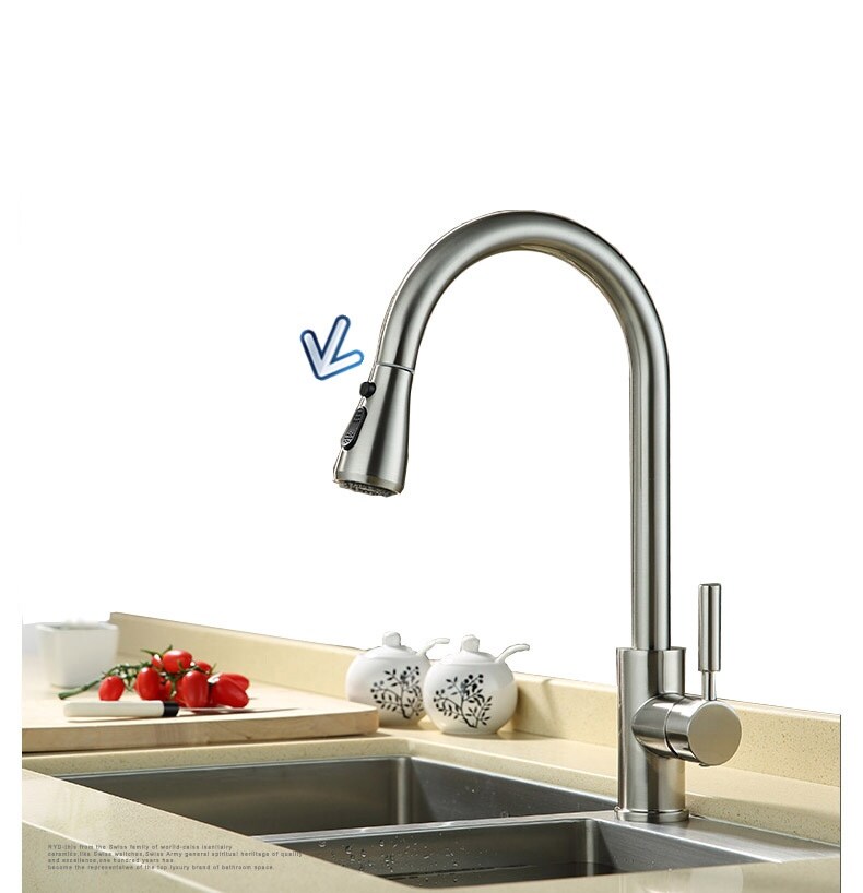 Gambar Ashkenazi scale cold hot puckering wiredrawing xiancai basins smoked pull type kitchen faucet rotate sink washing the dishes