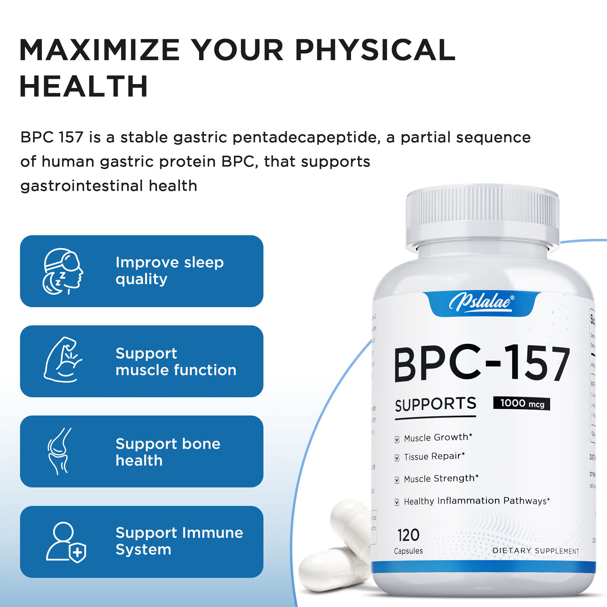 bpc 157 peptide 1000 mcg BPC 157 Caps - 1000mcg, BPC 157, BPC 157 Peptide Caps, Non-GMO, Dairy Free,  Gluten Free - 60 Caps