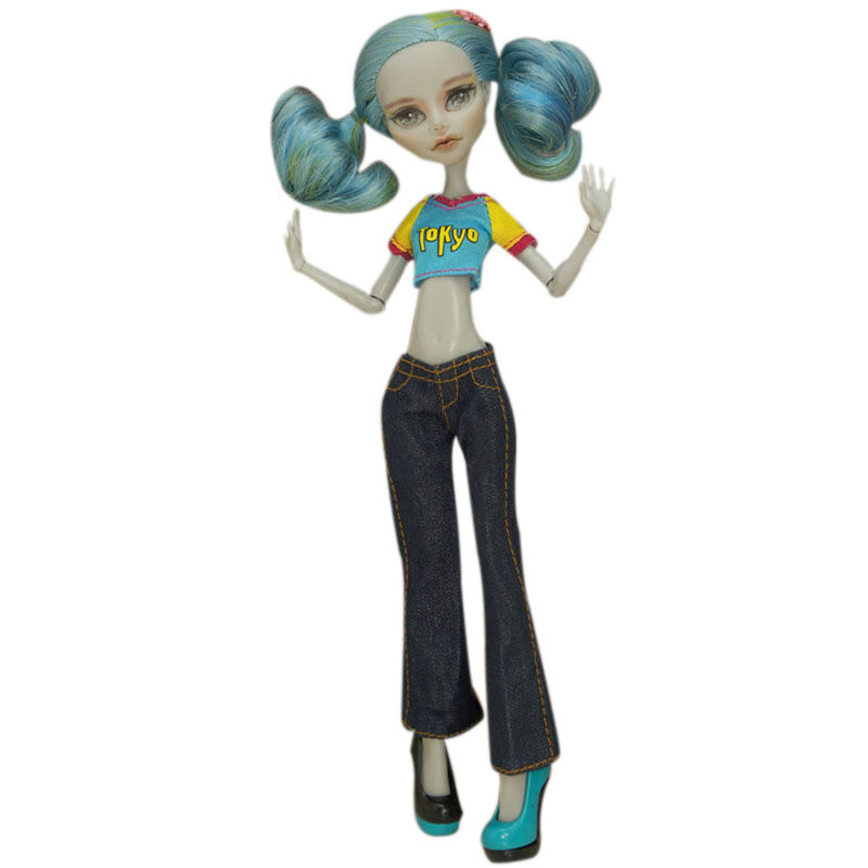 Blue Yellow Fashion Doll Clothes Set For Monster High Tokyo Crop Top Denim