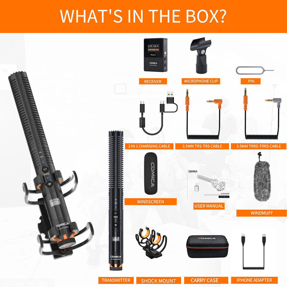 Comica Vm30 2.4G siêu hình tim Condenser Không Dây Shotgun Microphone Cho Máy Ảnh Điện Thoại thông m