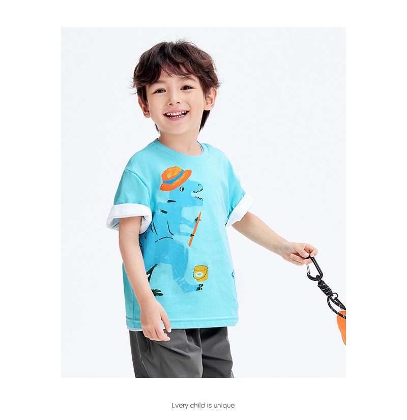 balabala Children Short Sleeve T-Shirt Boy Top Cartoon Dinosaur Print Summer Wear Little Children Trendy · v2