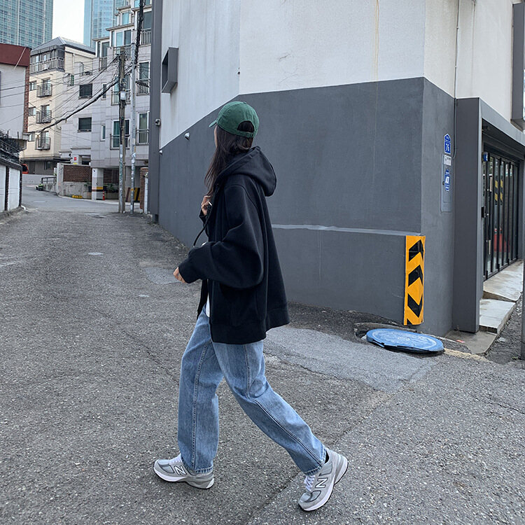 PWAE Hoodies Jacket for Women Korean Oversize Gray Hooded Sweater for Women Zipper Jacket Women's Ins Trend Tops for Women