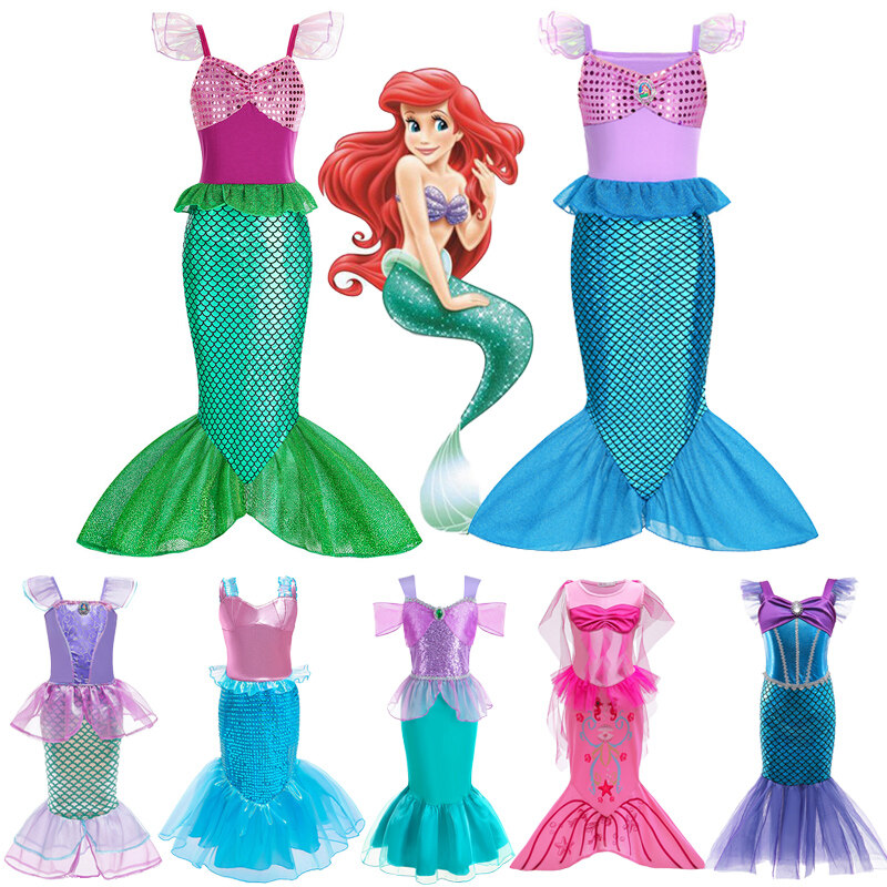 Anime The Little Mermaid Cosplay Dress For Kids Girls Ariel Mermaid Dress Halloween Fancy Fish Tail Princess Dress