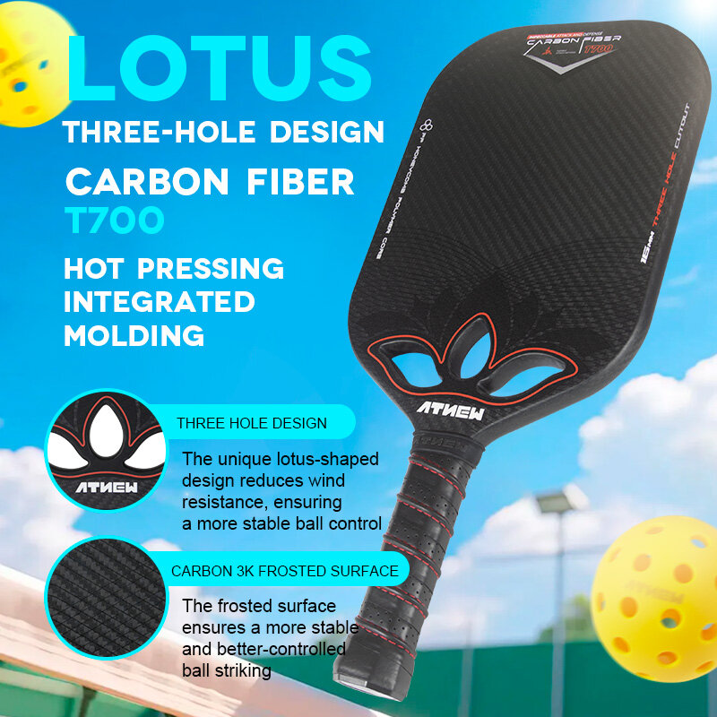 ATNEW BV34-07 Second generation paddle upgraded version 3-Hole Series Paddle Lotus Shaped 3-Hole Aerodynamic Design Carbon Fiber T700 + 3K Carbon Fiber Texture Pickleball Paddle USAPA Racket Harga 300 Ringgit*Penghantaran Percuma