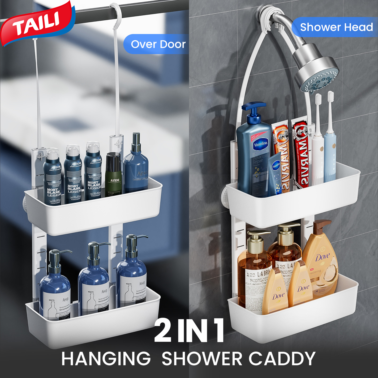 TAILI bathroom hanging storage basket wall-mounted press storage basket household storage accessories bathroom drainage double-layer hanging basket bathroom supplies toiletries hanging basket multi-functional plastic hanging basket ราคา 553 บาท*ส่งฟรี