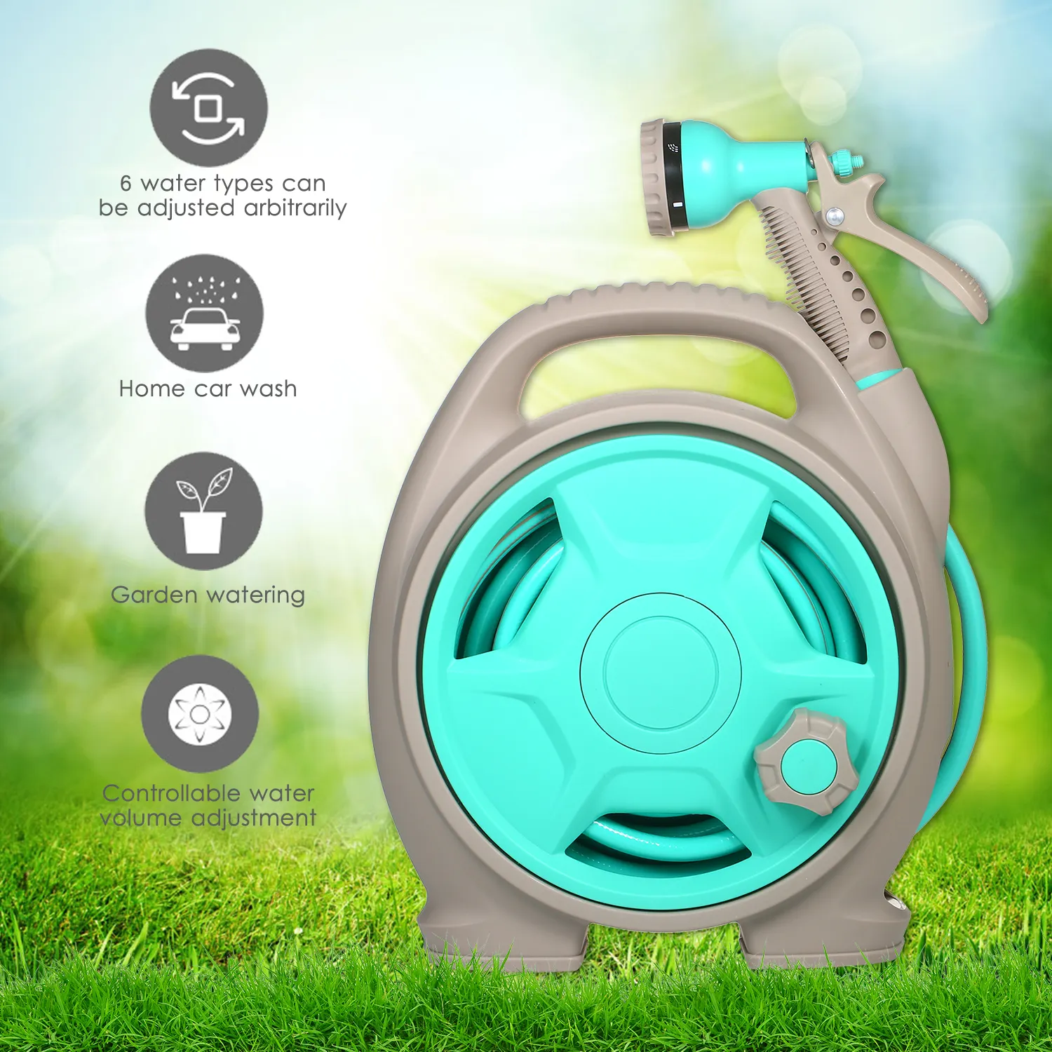 Retractable Garden Hose Reel With 6 Adjustable Sprayer Nozzle Dual Size Connector 10m Water Garage Tool Car Cleaning Tools Lazada Singapore