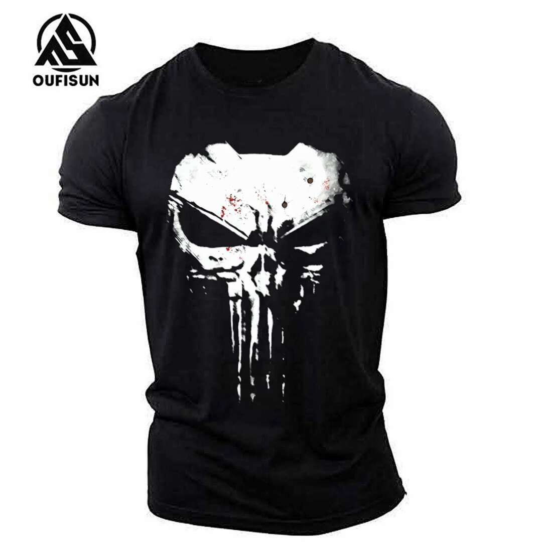 Slim Fit Men's T-Shirt Breathable T-Shirt Punisher Graphic