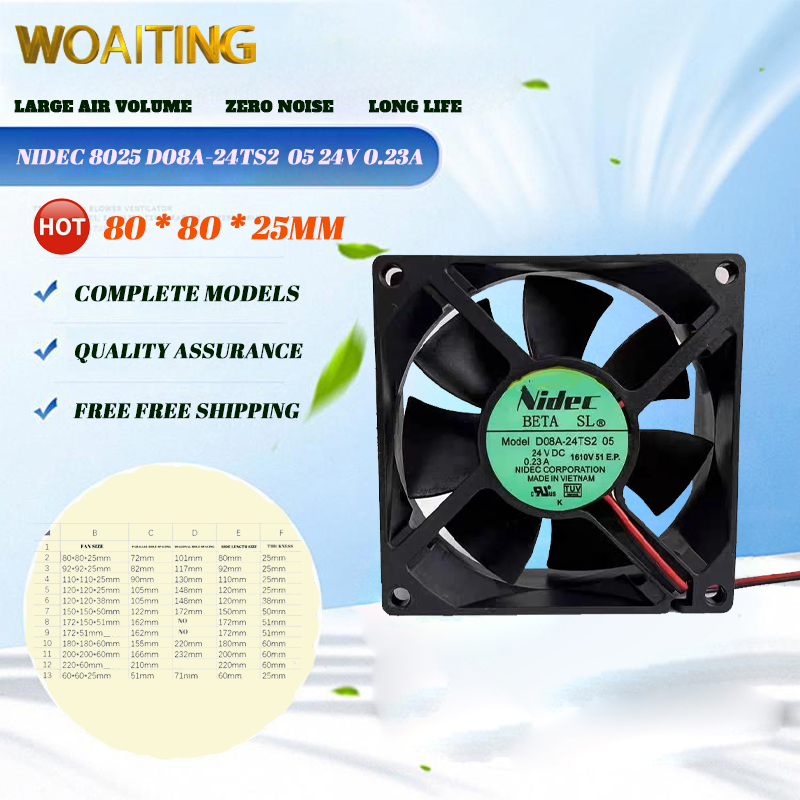 NIDEC 8025 D08A-24TS2 Cooler Fan 05 24V 0.23A inverter cooling fan Giá 300,000 Đồng*Miễn phí vận chuyển
