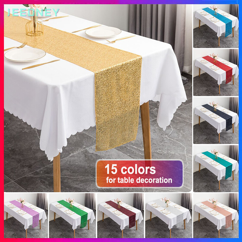 Gambar Luxury Sequin Table Runner Gold TableRunners for Wedding Party Decoration Tablecloth for 8 seater 6 seater
