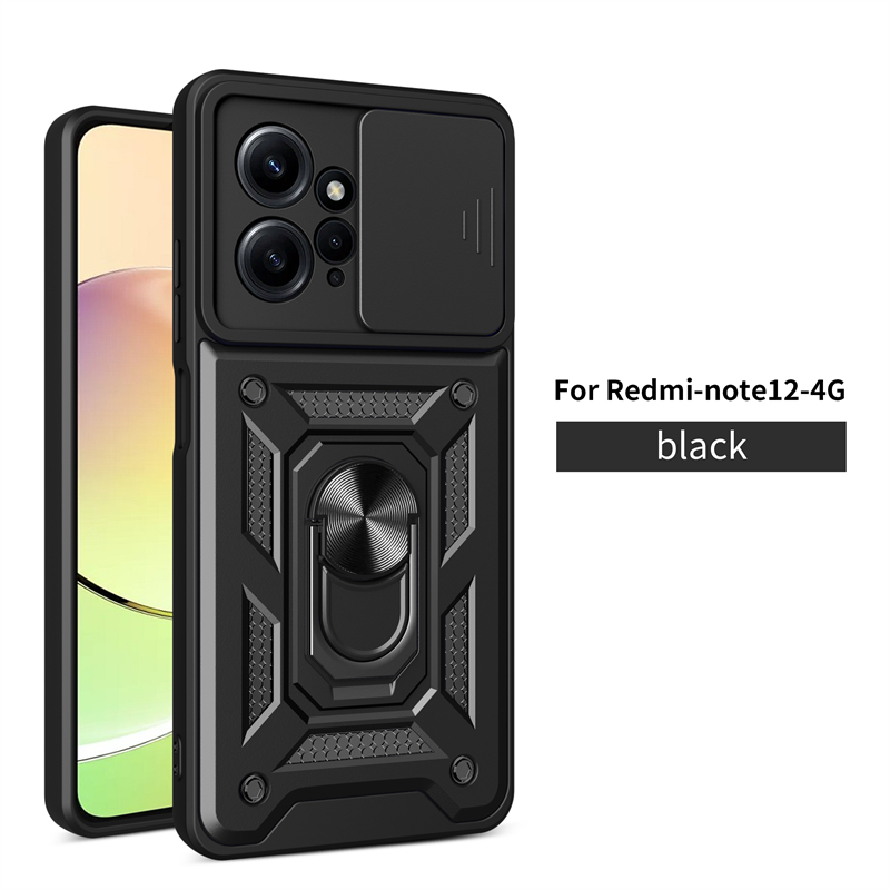 OMEVE Camera Privacy Case for Xiaomi Redmi Note 12 4G Dual Layer Protection Shockproof Tough Armor Casing with Ring Stand - Image 4
