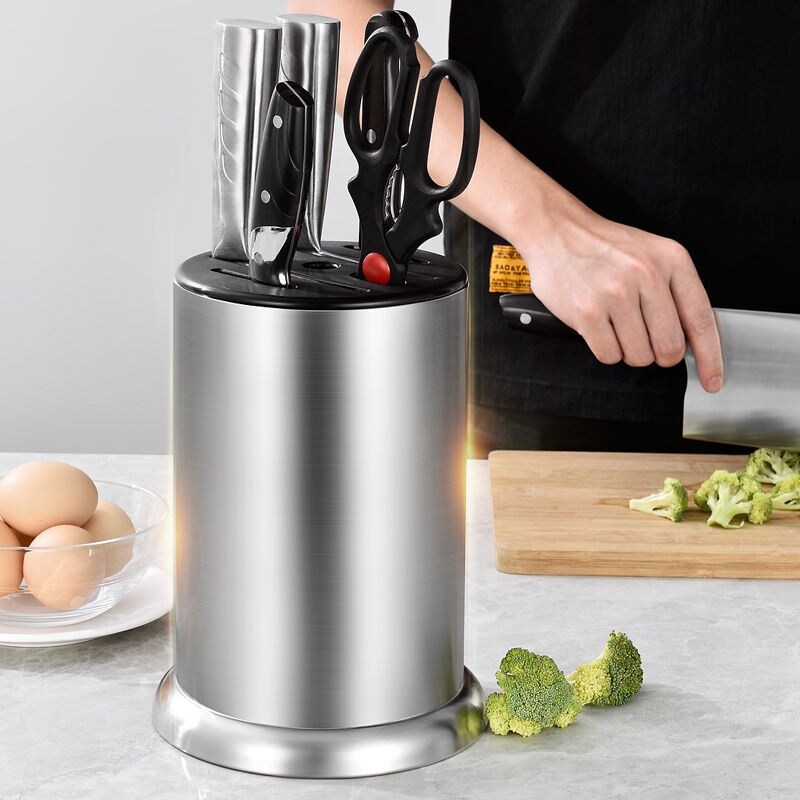 Gambar Stainless steel knife holder household knife holder insert knife holder knife rack multi functional shelf kitchen supplies storage rack