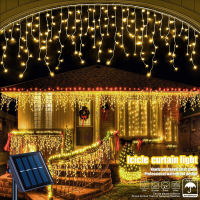 3.5M Solar outdoor waterproof ice bar lamp Christmas lights Ramadan decorative lamp curtain light Home decorative fairy lights fairy tale lamp icicle lamp festival lamp string Mall street decorative LED string lights，xmas Gift solar light