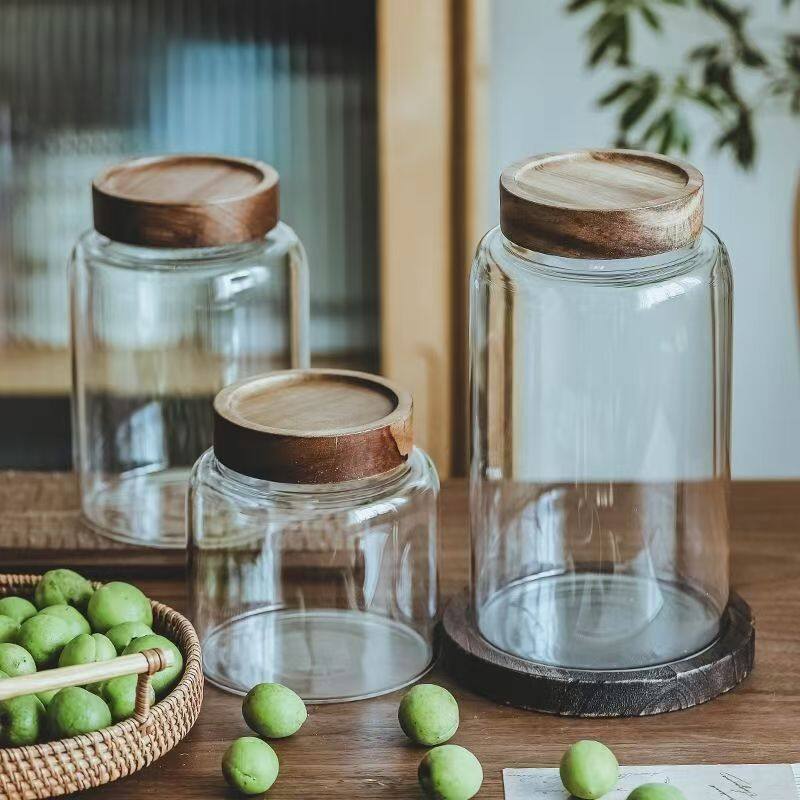Tarro de cristal con tapa de madera hermético para alimentos_voghion.com
