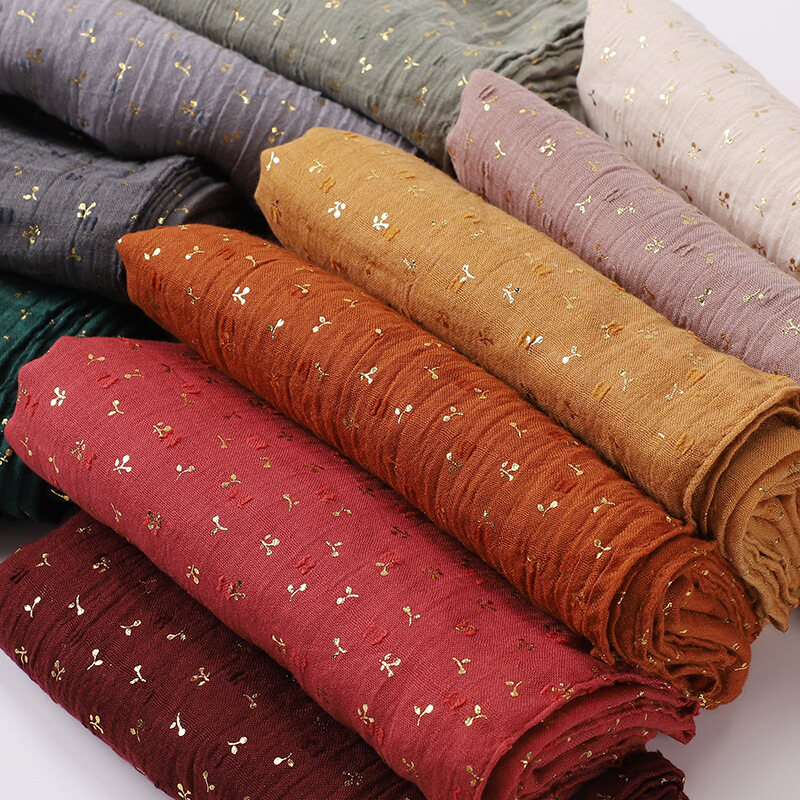 Jifang Khăn Choàng Pashmina Pha Cotton Hoa Vàng Dập Nổi Khăn Choàng Khăn Trùm Đầu Hồi Giáo WJ755