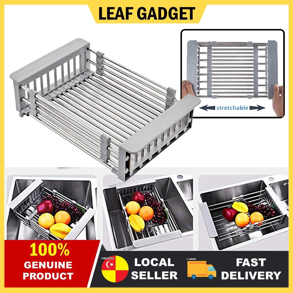 Gambar MULTIPURPOSE DISH DRYING RACK Stainless Steel Dish Drainer for Kitchen Sink Basin Washing Fruit Vegetable Rak Pinggan