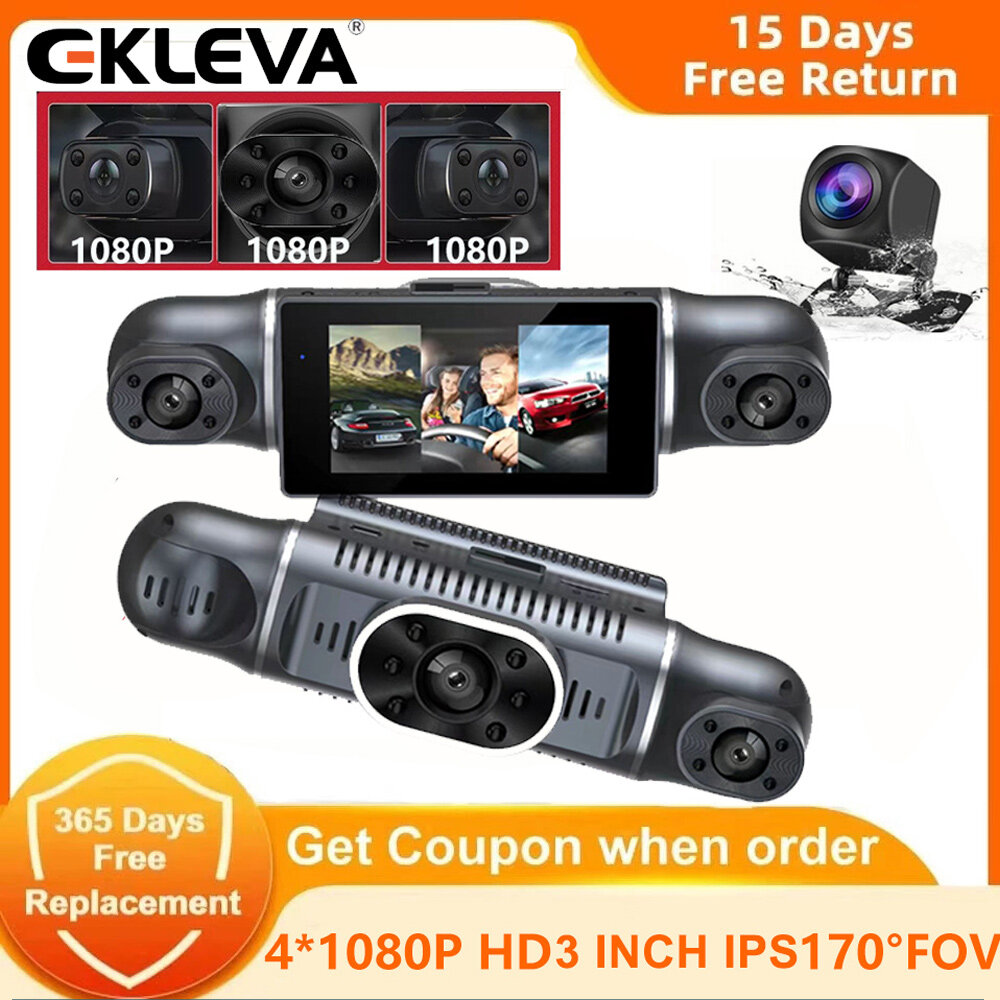 EKLEVA 3 Inch 4 Channel Dash Cam 1080P Camera 4 Way Video Recorder FHD Night Vision for DVR Car Taxi Left Right Front Rear Super Night Vision Wide Angles