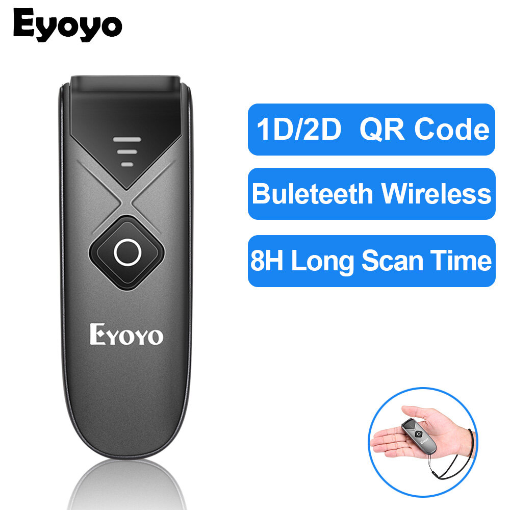 Máy quét mã vạch không dây eyoyo Mini 1D 2D thông qua bluetooth có dây USB Đầu đọc mã QR hình ảnh di động quét màn hình CCD cho Windows ,PC, Android, IOS
