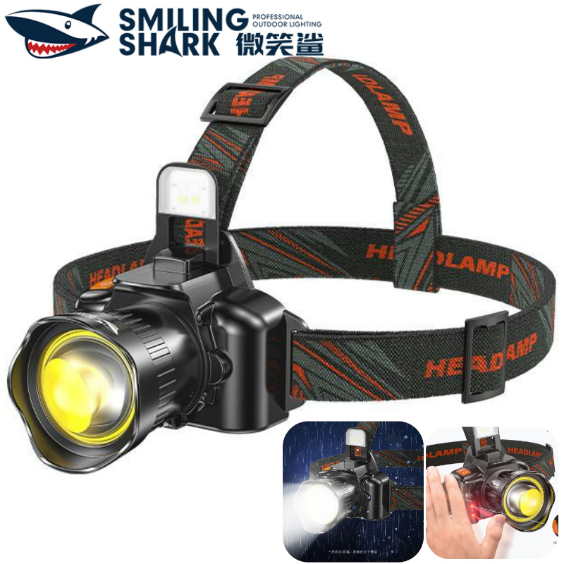 SMILING SHARK TD0238 LED Induction Headlight 6Mode COB Work Light Type-c Rechargeable Head Lamp White Red Light Waterproof Outdoor Camping Lighting