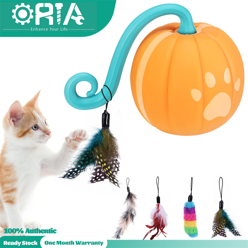 Oria bóng đồ chơi cho chó mèo đồ chơi tương tác tự xoay tự động cho mèo bóng tập thể dục 2 tốc độ có lông vũ, đồ chơi mèo con sạc usb quà tặng cho chó mèo