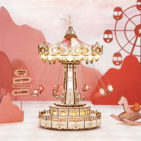 Robotime Rokr Swing Ride DIY Music Box Building Block Amusement Park Series for Kids Adults Easy Assembly 3D Wooden Puzzle -EA02