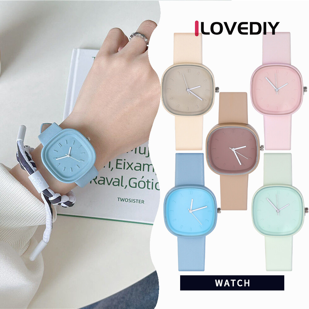 [ILOVEDIY] Square Irregular Design Fashion Women's Watch Macaron Color Matching Cute Quartz Watch Teenage Student Watch Gift