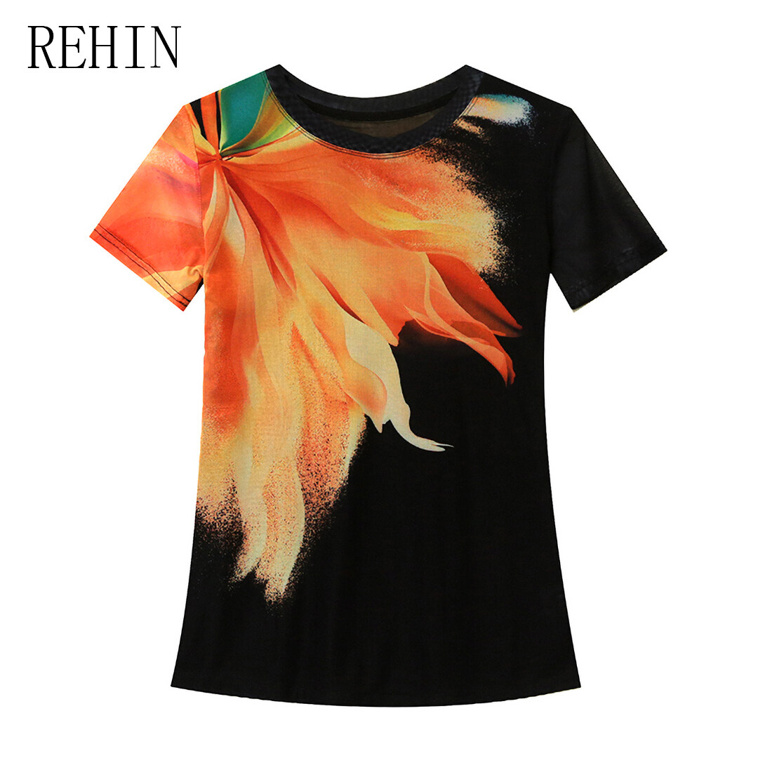 Rehin mùa hè Hàng Mới Về Tie-Dye ngắn tay lưới T-Shirt ôm vừa Áo Cổ Thuyền Trong Châu Âu và phong cá