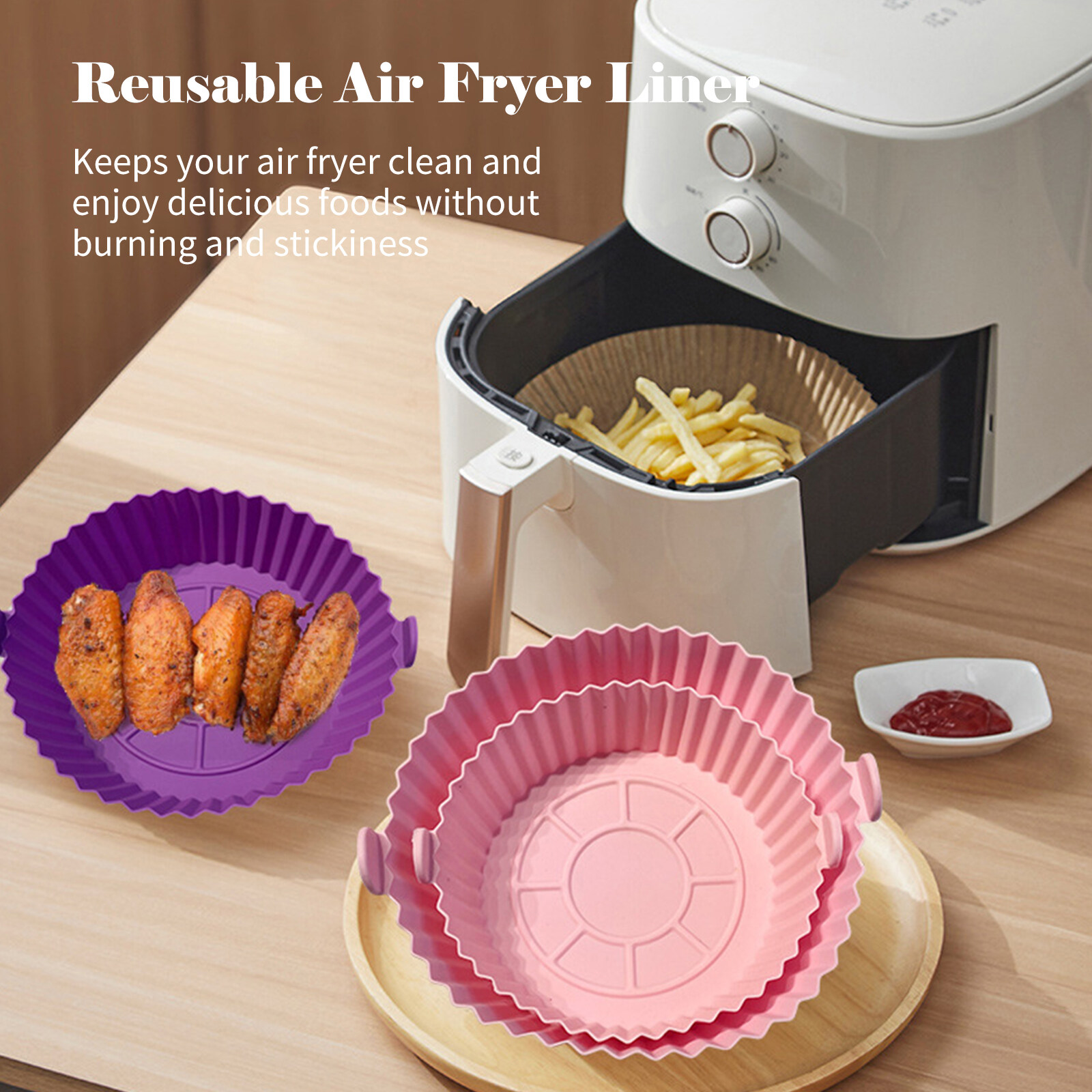 Reusable Air Fryer Liner Silicone Air Fryer Pot Easy Cleaning