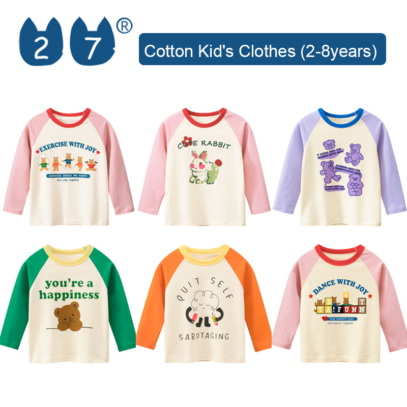27Kids Store Child's Long sleeves T-shirt girls tops Baby Girls Boys (1Y-8Y) 2023 for kids Spring pretty Cute clothes ราคา 222 บาท*ส่งฟรี
