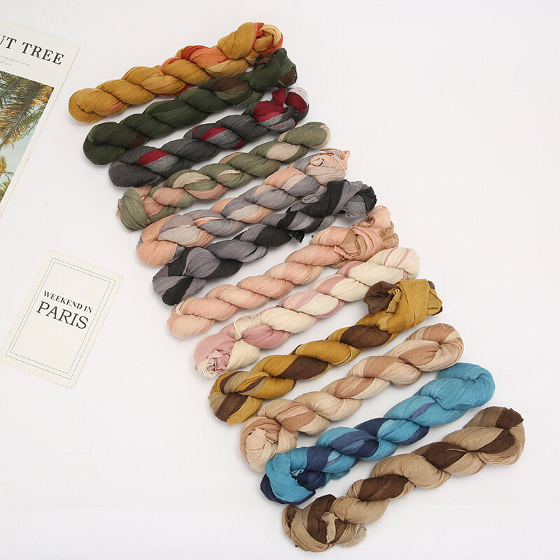 Jifang màu gradient Xoắn Crepe xếp li Crinkle nhăn Voile khăn choàng khăn buộc đầu yz50