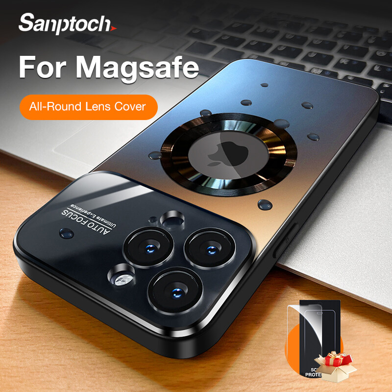 Sanptoch Cho Magsafe Matte Ốp điện thoại cho Iphone 15 14 13 12 Pro Max Tất Cả Các Vòng bảo vệ ống kính máy ảnh Bìa Cho iPhone 14 15 Cộng Với cứng bảo vệ chống sốc Vỏ