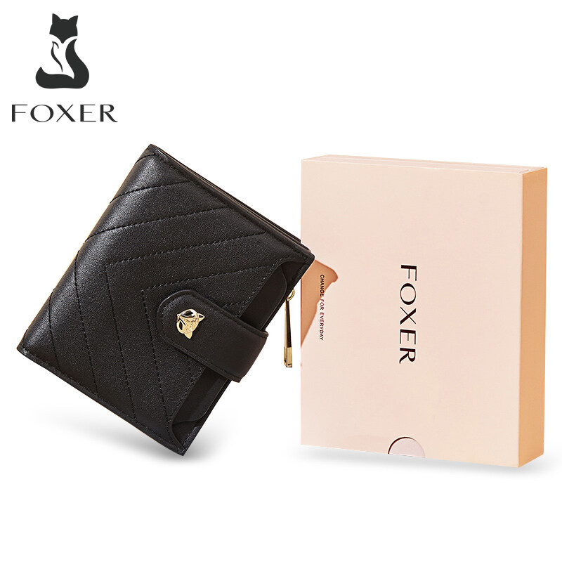 FOXER Thương Hiệu Phụ Nữ Da Chính Hãng Ví Ngắn Chất Lượng Cao Đa Chức Năng Chủ Thẻ Cô Gái Ví Thời Trang Nữ Ví