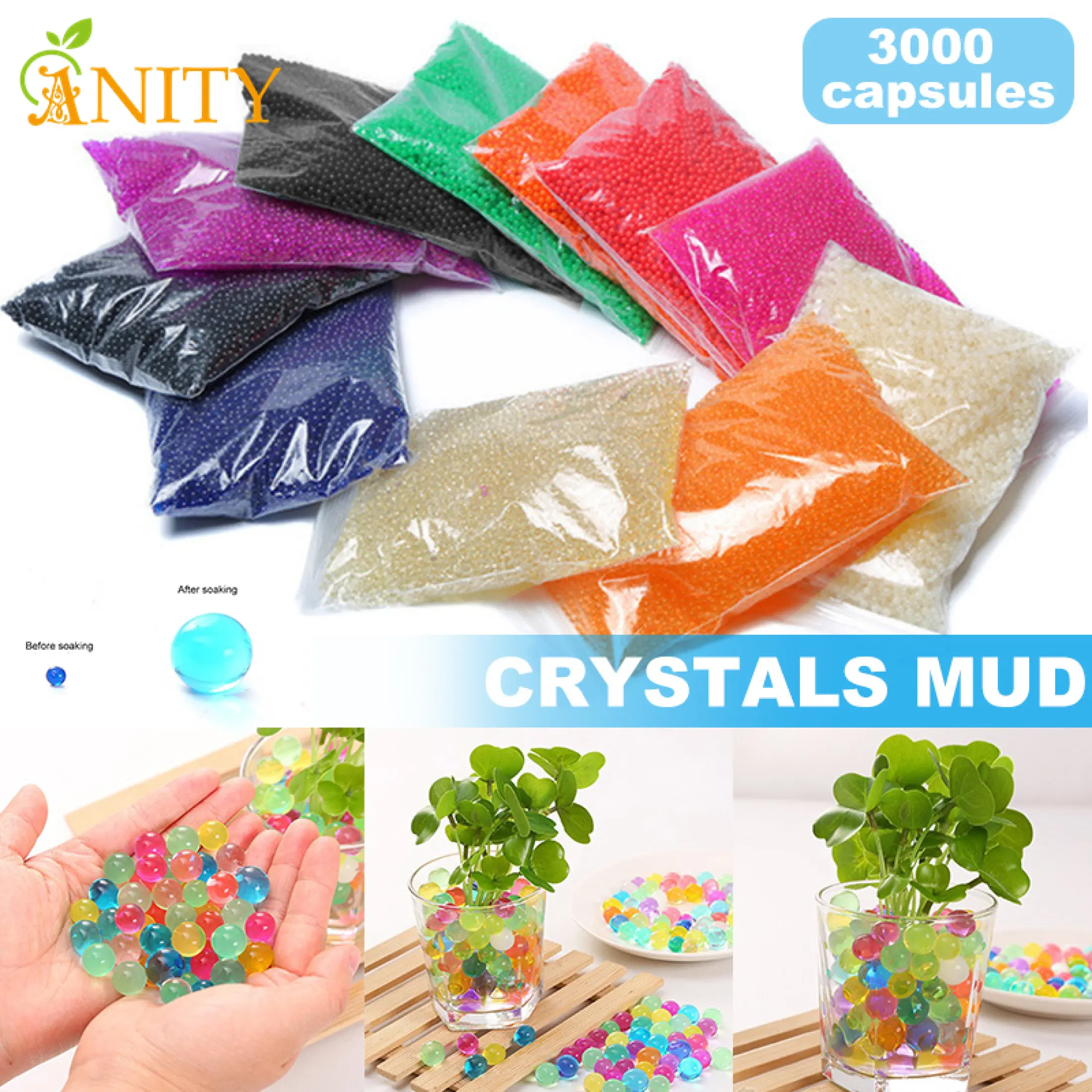 Anity 3000pcs Crystal Mud Water Absorbent Beads Soilless Cultivation Water Absorbing Beads Home Decor Lazada Singapore