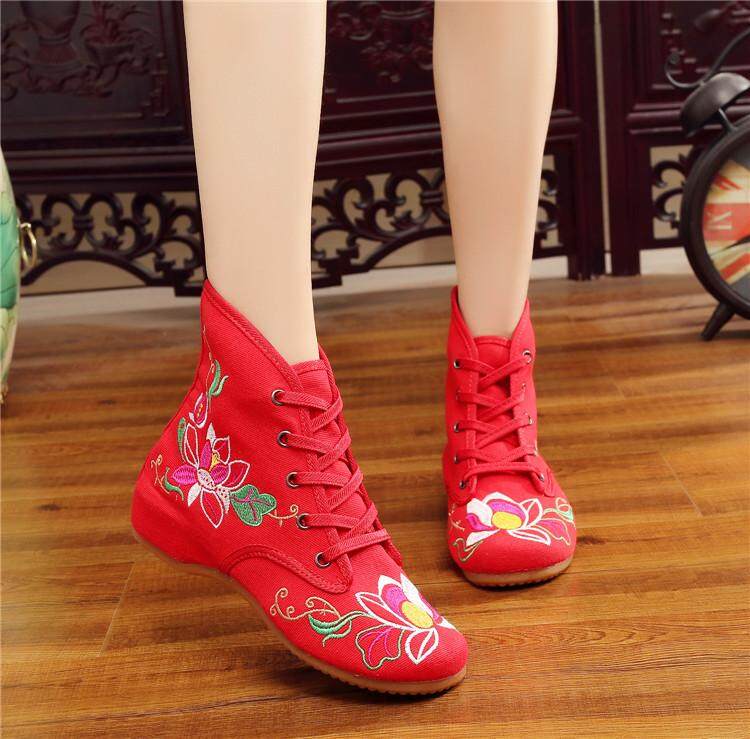 Phong Cách Bắc Kinh Cũ Giày Vải Nữ Mùa Đông Giữ Ấm Mịn Hơn Giày Cotton Đế Bằng Đế Xuồng Phong Cách Dân Tộc Giày Thêu Hoa Phong Cách Retro Chống Trượt Giày Tập Múa 23