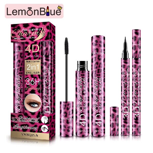 Gambar Waterproof Eyeliner and Mascara Set No Blooming Lash Mascara Soft Eyeliner Pen Eyeliner and Mascara Set Waterproof Soft Eyes Makeup Cosmetic Waterproof No Blooming Lash Mascara Soft Eyeliner Pen Leopard Print