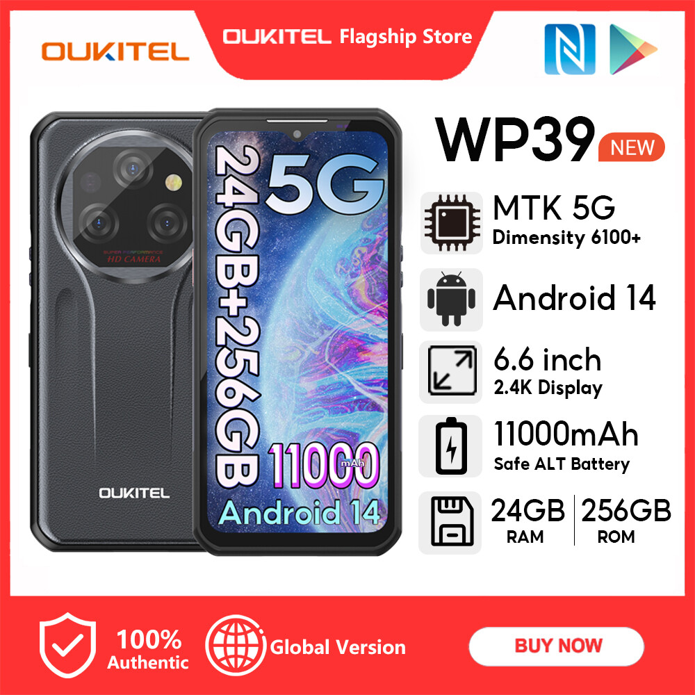 [LOCAL STOCAK] OUKITEL WP39 5G Android14 24GB+256GB Mobile 6.6inch 2.4K Disolay 11000mAh 64MP+8MP(Vision Camera)+2MP(Macro Camera) 14.9mm The thinnest Handphone NFC Nano Face ID Fingerprint ราคา 7,419 บาท*ส่งฟรี