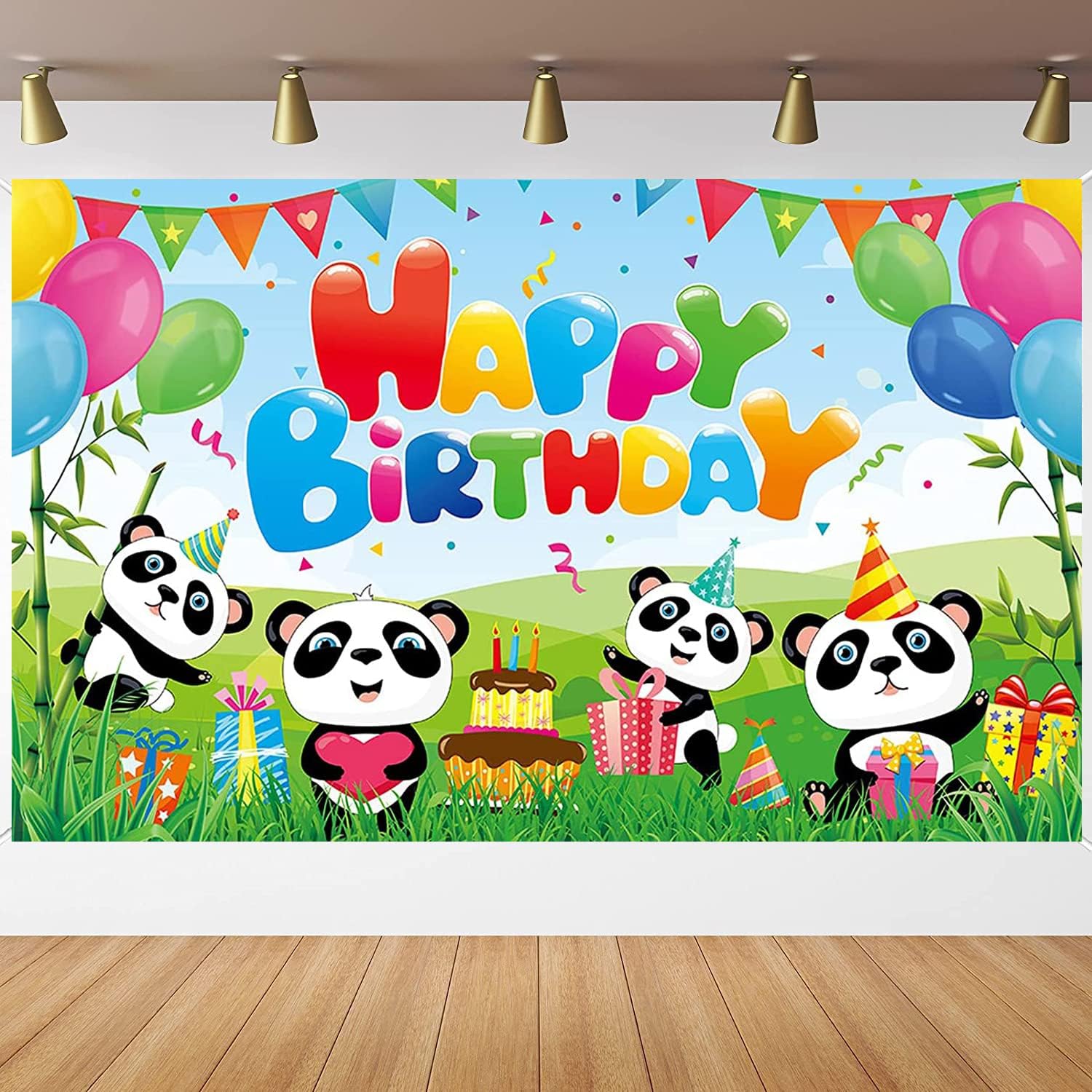 thumbnail image 2 of Large Panda Theme Photo Backdrop Banner - Green, 148cm, For Children's Birthday Party Decor 2 of 4