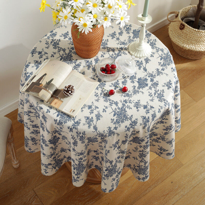 Gambar ?? Ready Stock?? Korean Tablecloth Ins Wind Tablecloth Retro Blue Flower Round Tablecloth Tablecloth