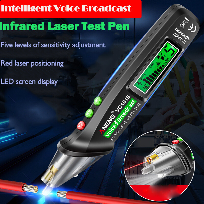 Aneng máy dò dây điện định vị bút thử thông minh phát sóng giọng nói vc1019 1000 12v-cảm biến hồng ngoại v vôn kế