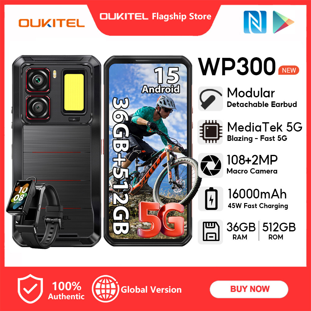 OUKITEL WP300 36GB+512GB 16000mAh Android 15 Rugged Phone Modular petachable Earbud/camping Light 6.78" FHD 120Hz 108MP Handphone Harga 1,849 Ringgit*Penghantaran Percuma