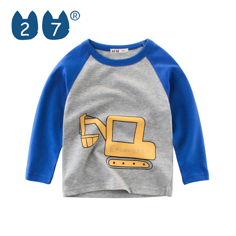 27kids children's long sleeved T-shirt autumn Korean version children's clothing 2024 new trendy brand car excavator hook machine cartoon handsome pattern printing boys and girls children's clothing cotton T-shirt white gray yellow ราคา  158 บาท*ส่งฟรี