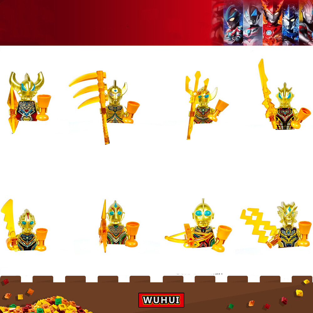 Wuhui 8pcs Ultraman Minifigures Đồ chơi bộ xếp hình Sách hướng dẫn học guitar căn bản Ultraman Tyro Tiga Baltan gạch xây dựng cho mầm non trẻ em lứa tuổi 3 + trẻ em Đồ chơi tương thích với tất cả các thương hiệu