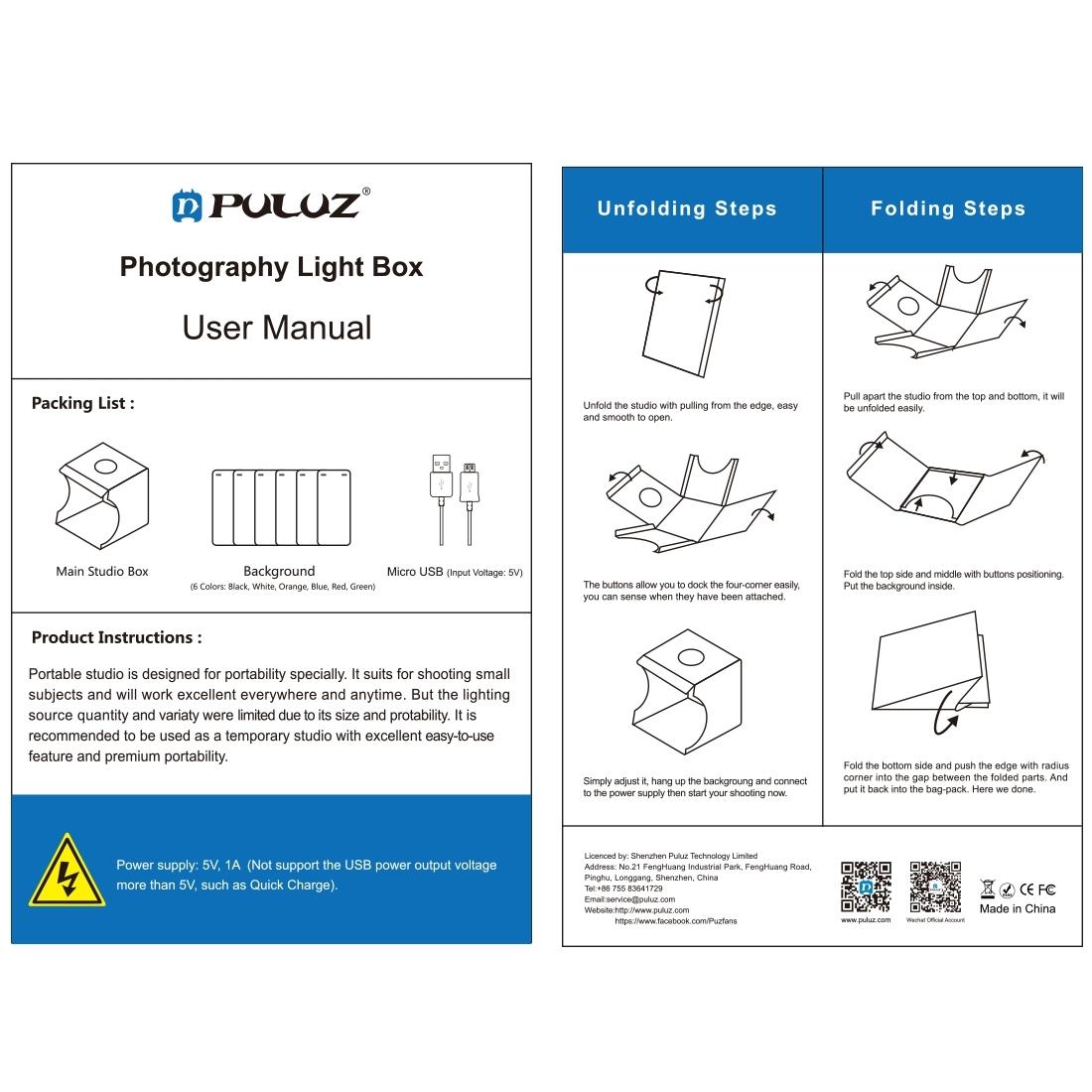 Puluz 2 Led 20cm Mini Folding Portable 1100lm Light Box Photo