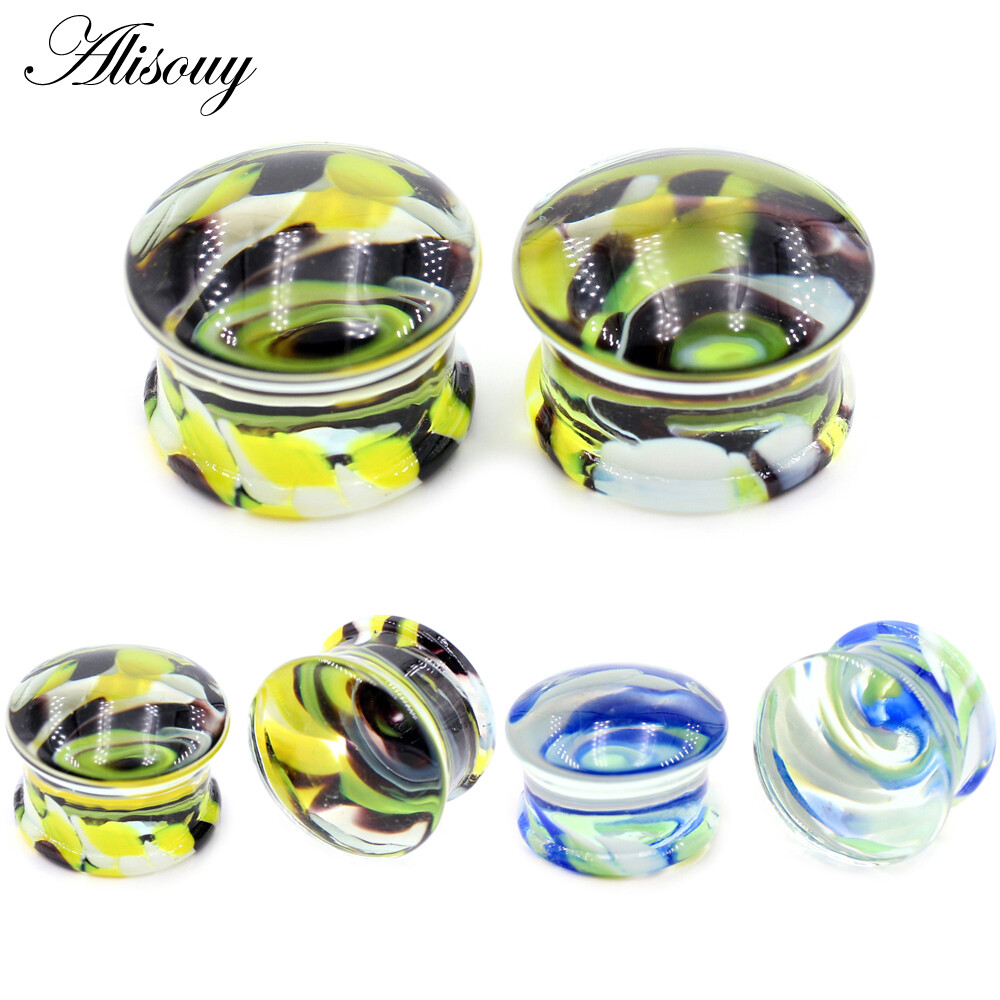 Alisouy 2 chiếc khuyên tai hình tổ ong sọc xoắn ốc bằng thủy tinh tròn khuyên nong tai khuyên nong lỗ xỏ khuyên trang sức cơ thể