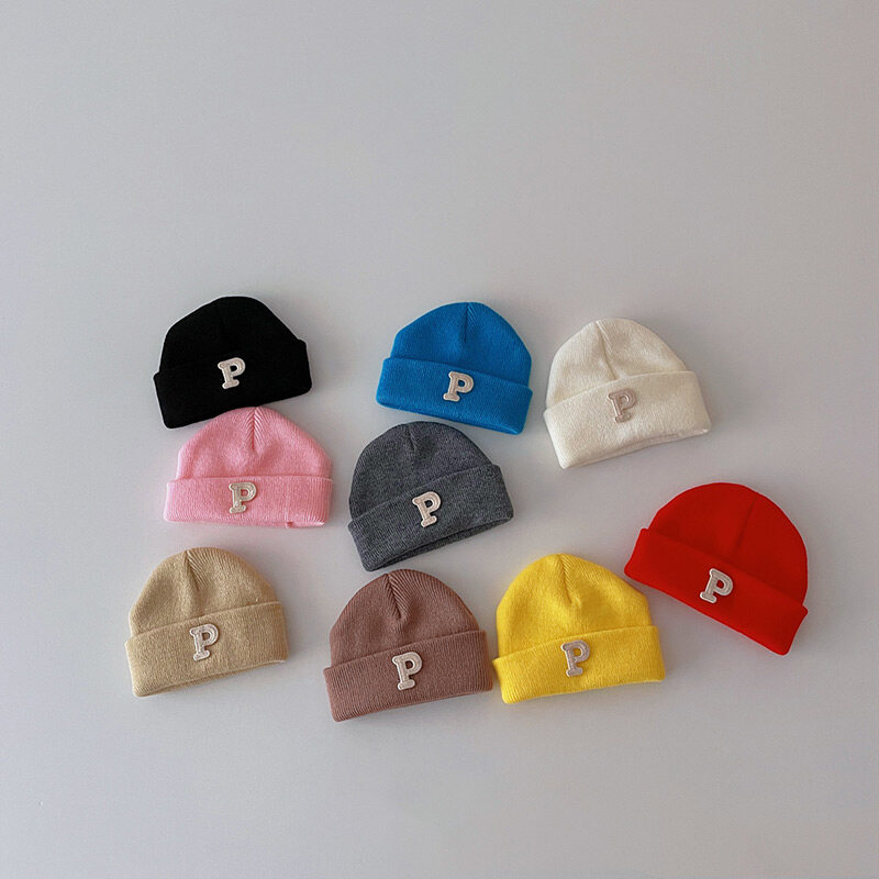 Solid Color Letter Baby Beanie Cap Autumn Winter Newborn Knitted Hat
